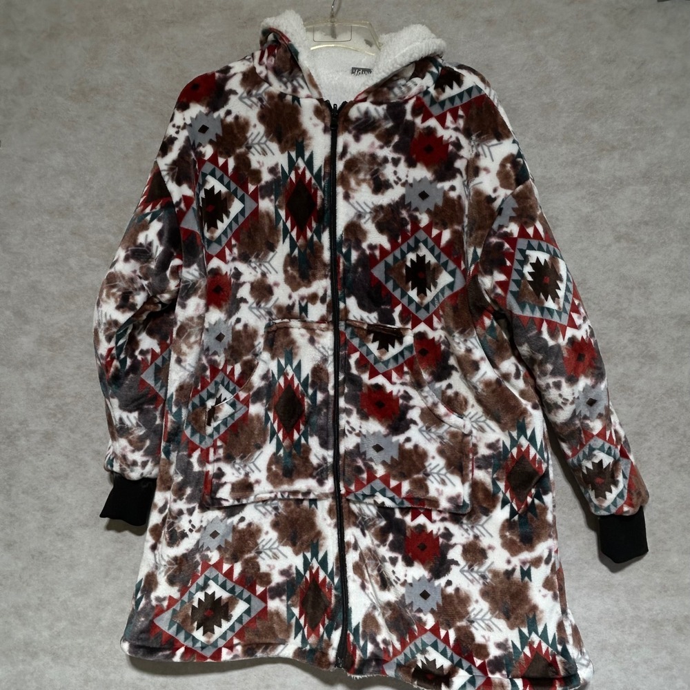 Sherpy Reversible Hooded Jacket/Blanket‎ Aztec Cow Print Sherpa Fleece Oversized